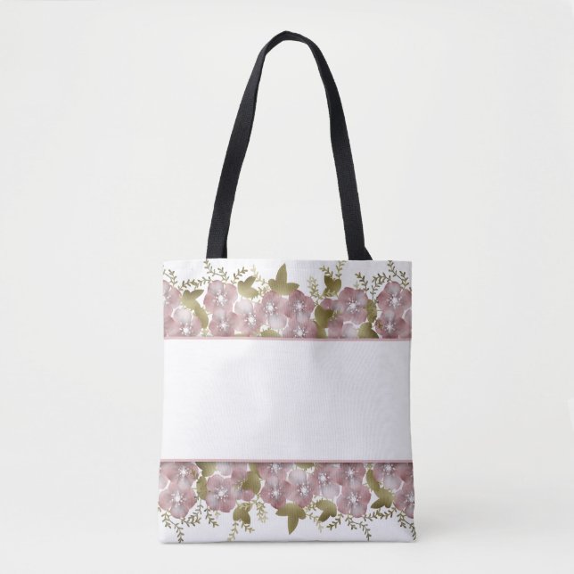 Floral wreath spring summer pink flowers green lea tote bag (Front)