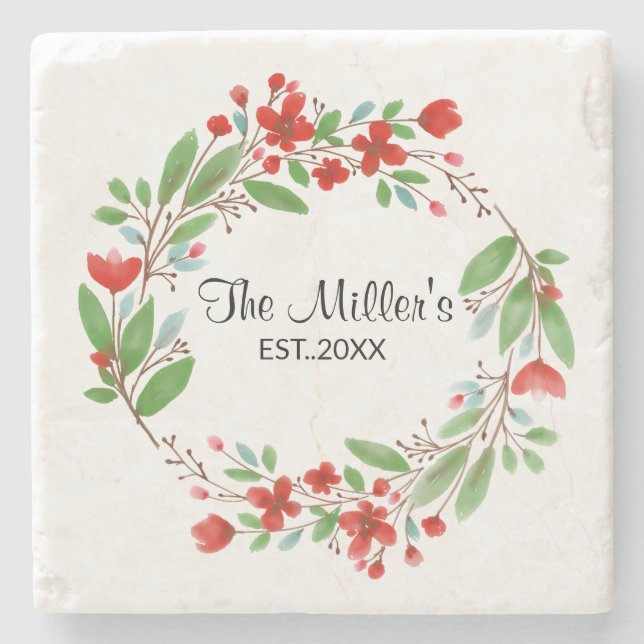 Floral Wreath Stone Coaster (Front)