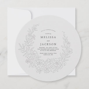 Floral Wreath Stone Grey Wedding Invitation