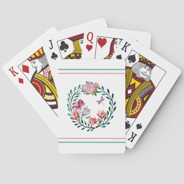 Floral Wreath & Stripes Playing Cards (Back)