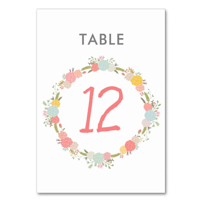 Floral Wreath Table Number (Front)