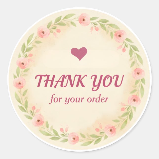 Floral Wreath Thank You Business Sticker (Front)