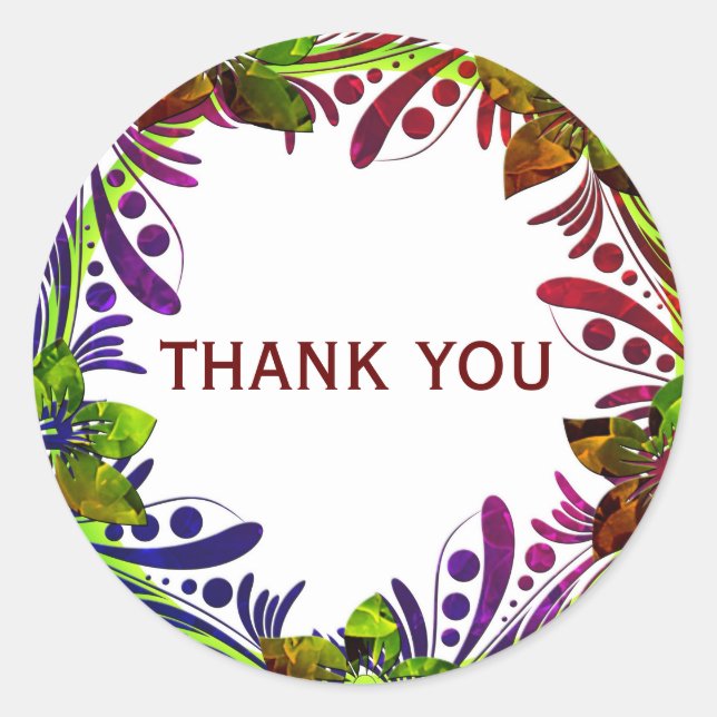 Floral Wreath Thank You Classic Round Sticker (Front)