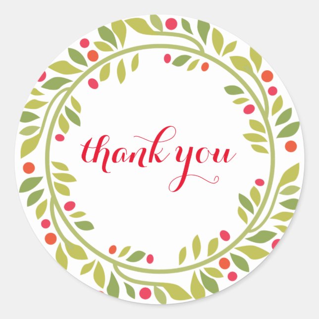 Floral Wreath Thank You Classic Round Sticker (Front)