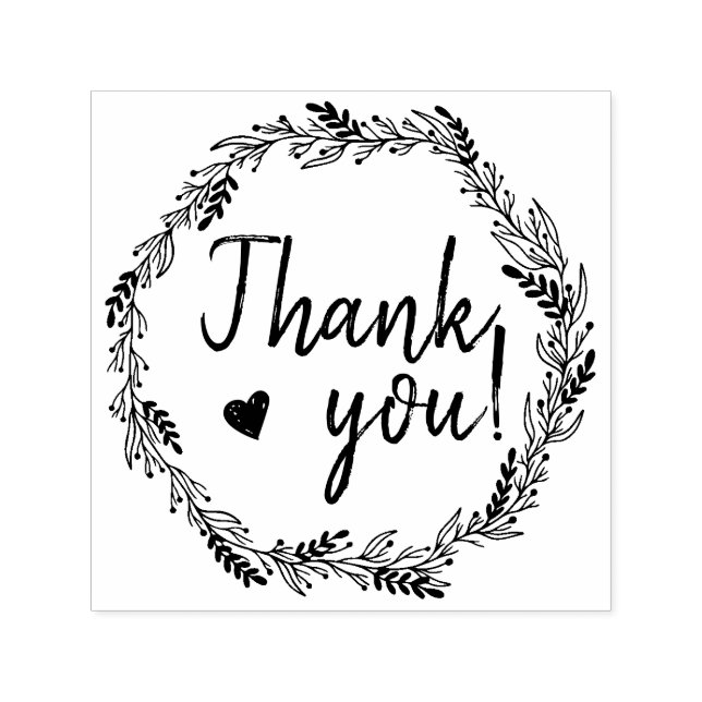 Floral Wreath Thank You Heart Self-inking Stamp (Design)
