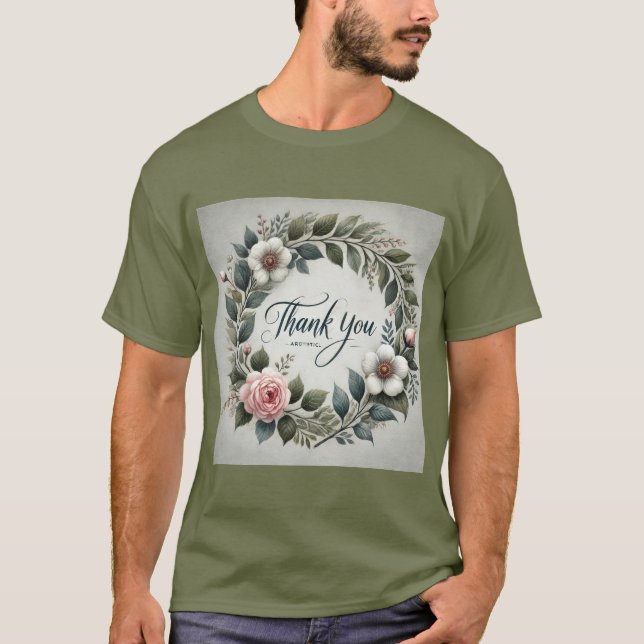Floral Wreath Thank You Mens T-Shirt (Front)