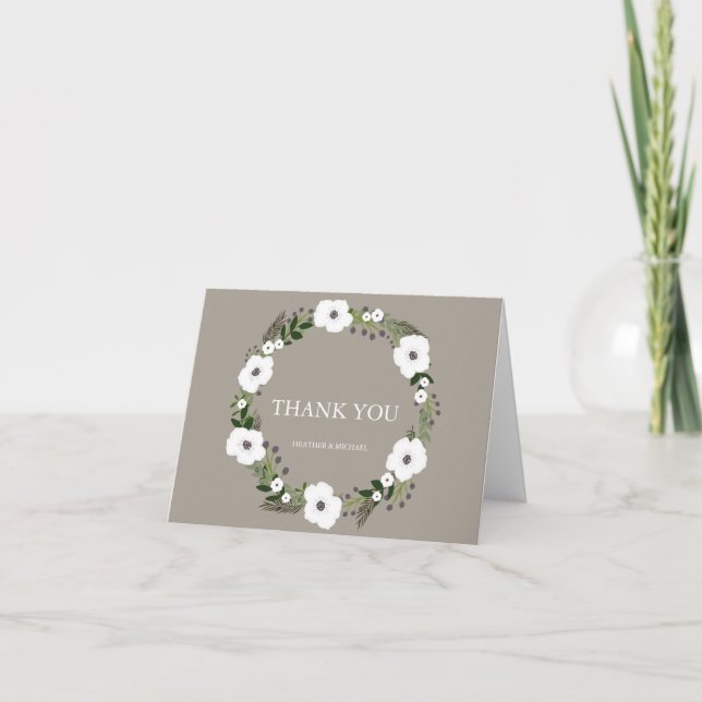 Floral Wreath Thank You Notes - taupe (Front)