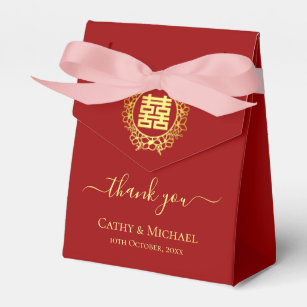 Floral wreath thank you red Chinese wedding  Favour Box