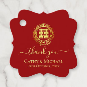 Floral wreath thank you red Chinese wedding Favour Tags