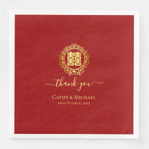 Floral wreath thank you red Chinese wedding Paper  Napkin