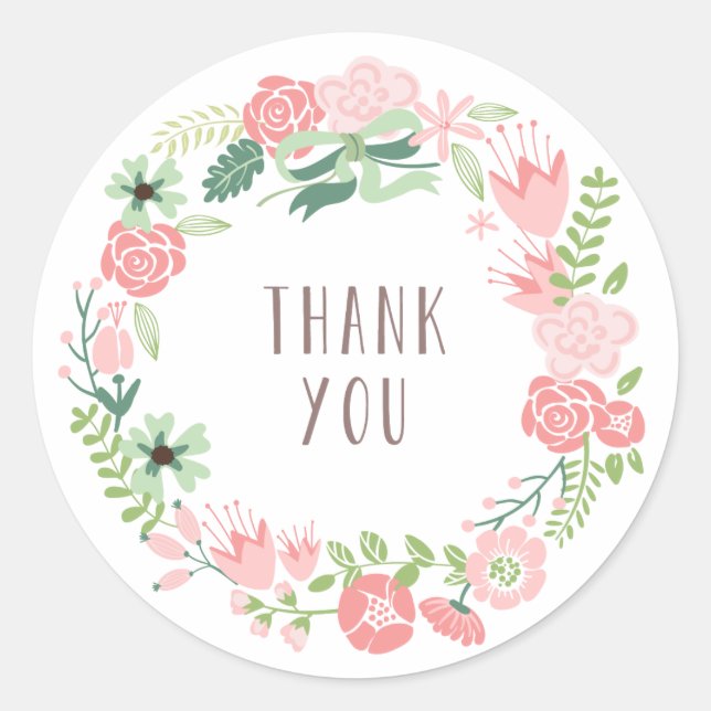 Floral Wreath | Thank You Stickers (Front)