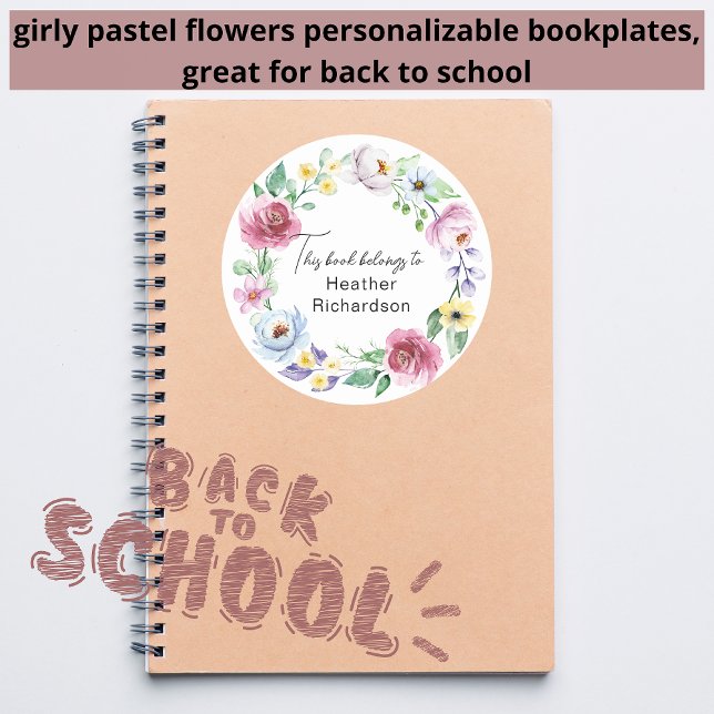 Floral Wreath This Book Belongs To Bookplates Classic Round Sticker (Creator Uploaded)