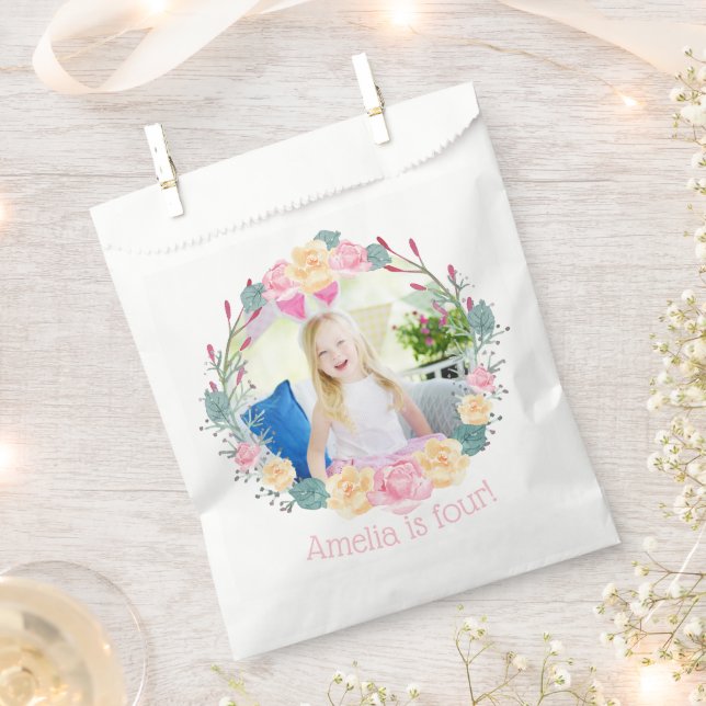 Floral Wreath unicorn Birthday Party Custom Photo Favour Bags (Clipped)