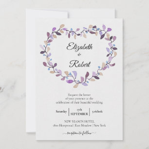 Floral Wreath   Violet Pink Foliage Wedding Invitation