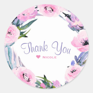 Floral Wreath Watercolor Elegant Bridal Shower Classic Round Sticker