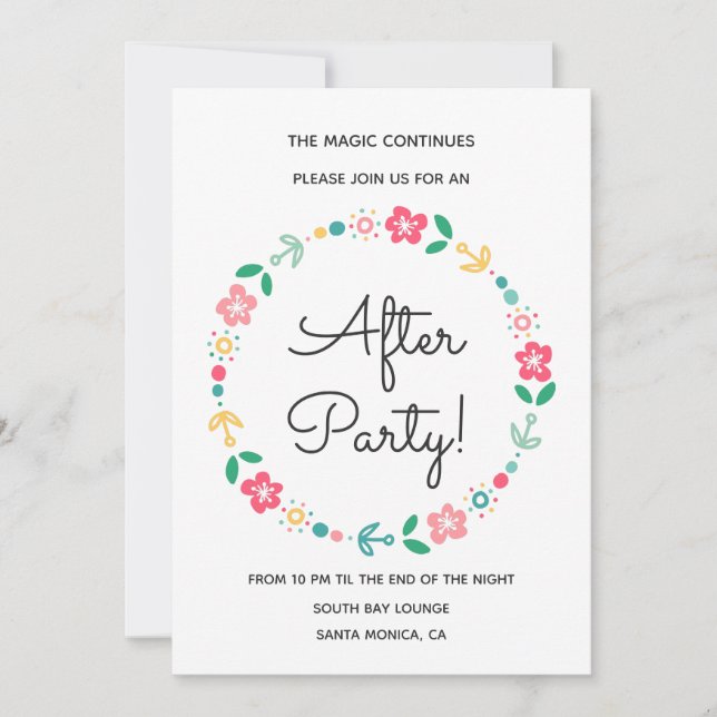 Floral wreath wedding after party invitation (Front)