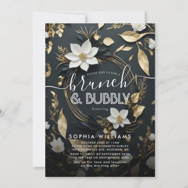 Floral Wreath Wedding Brunch Bubbly Bridal Shower Invitation (Front)