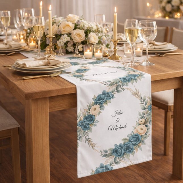 Floral Wreath Wedding Decor Newlyweds Monogram Long Table Runner (Creator Uploaded)