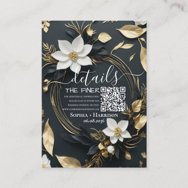 Floral Wreath Wedding Details Information QR Code Enclosure Card (Front)