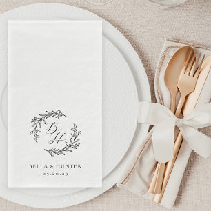Floral Wreath Wedding Initial Monogram Napkin