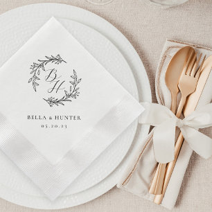 Floral Wreath Wedding Initial Monogram Paper Napkin