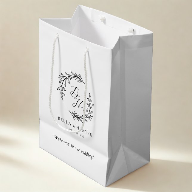 Floral Wreath Wedding Initial Monogram Welcome Medium Gift Bag (Creator Uploaded)
