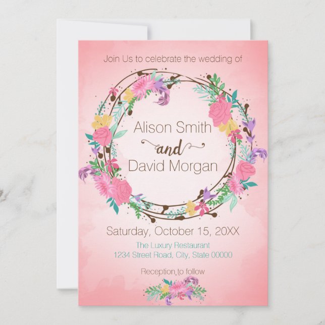 Floral Wreath Wedding Invitation (Front)