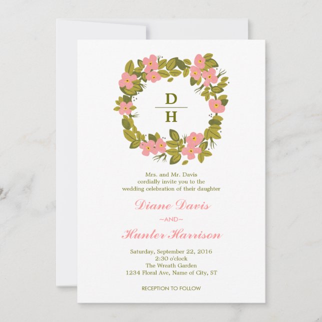 Floral Wreath Wedding Invitation (Front)