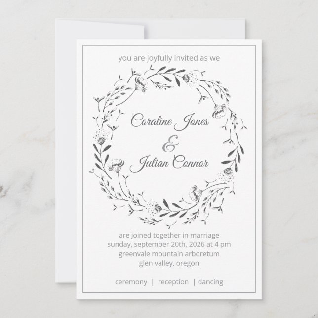 Floral Wreath Wedding Invitation (Front)