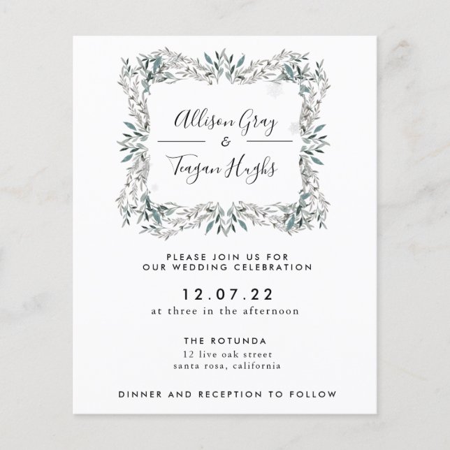Floral Wreath Wedding Invitation | Budget Flyer (Front)