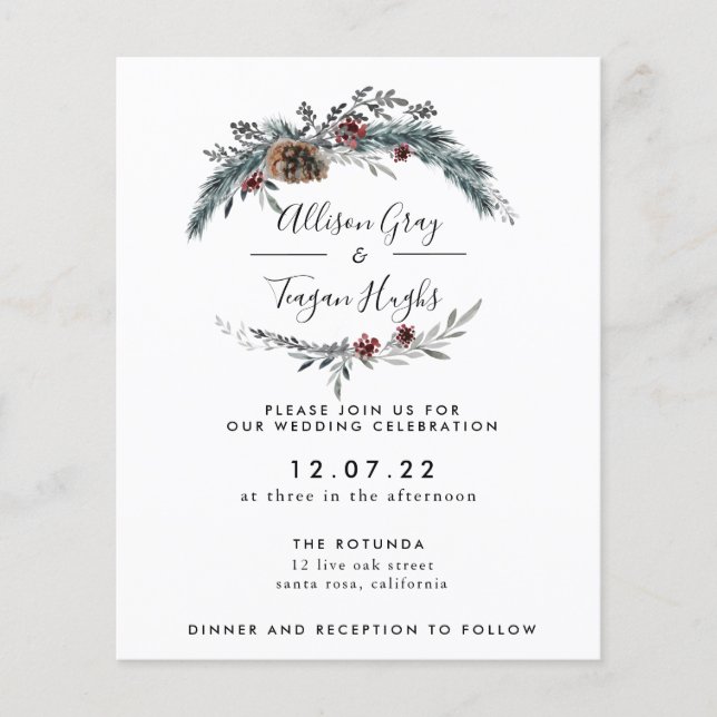 Floral Wreath Wedding Invitation | Budget Flyer (Front)