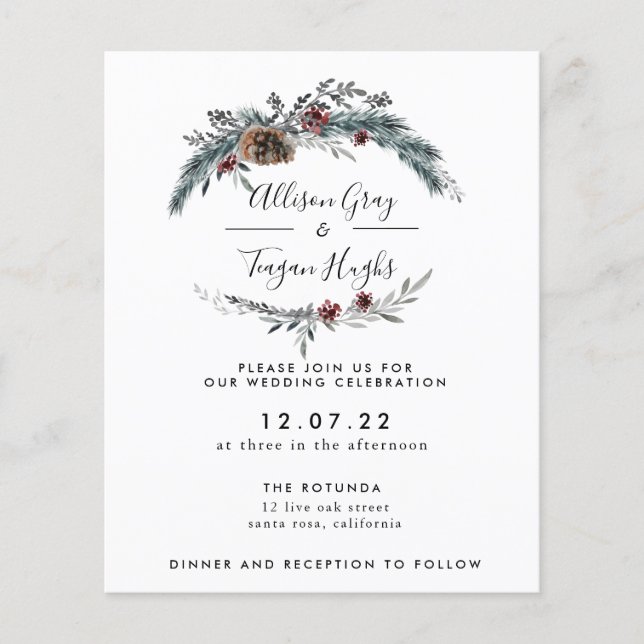 Floral Wreath Wedding Invitation | Budget Flyer (Front)