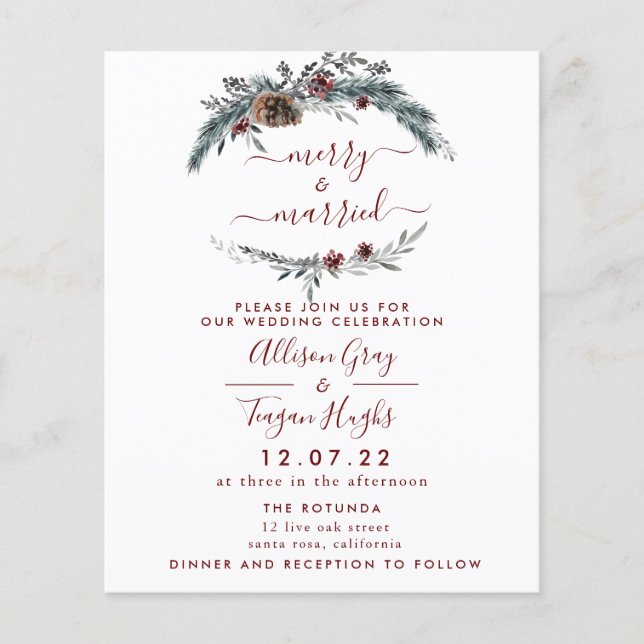 Floral Wreath Wedding Invitation | Budget Flyer (Front)