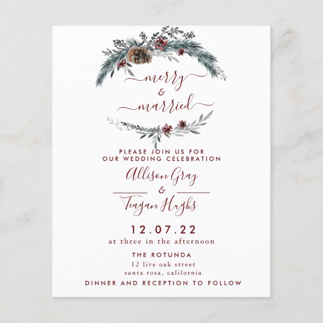 Floral Wreath Wedding Invitation | Budget Flyer (Front)