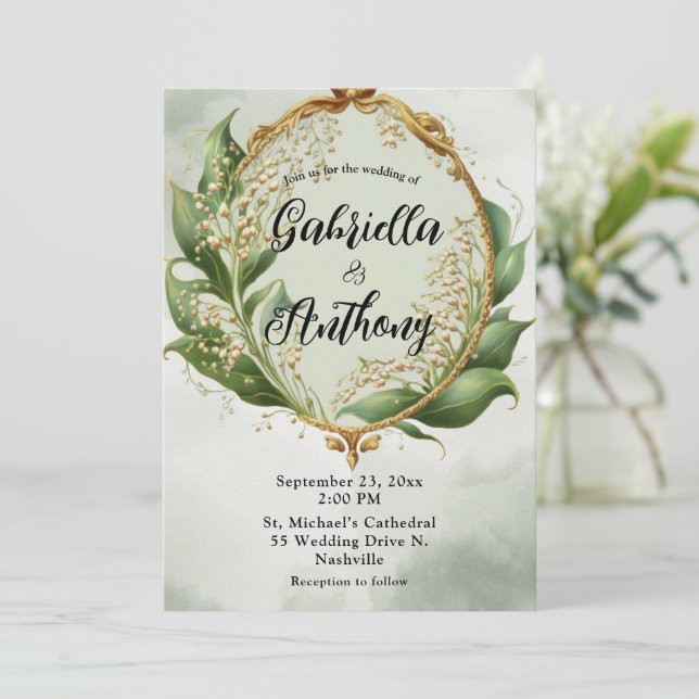 Floral Wreath Wedding Lillies of the Valley Invitation (Standing Front)