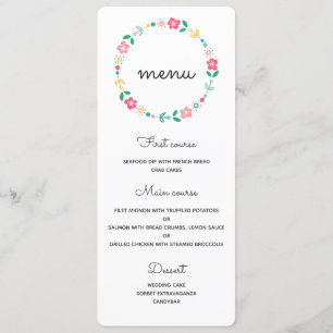 Floral wreath wedding menu card