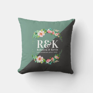 Floral Wreath, Wedding Monogram Split Ccreen Back Cushion