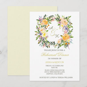 Floral Wreath Wedding Rehearsal Dinner Invitation