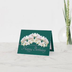 Floral Wreath White Orchids Chic Floral Birthday Card