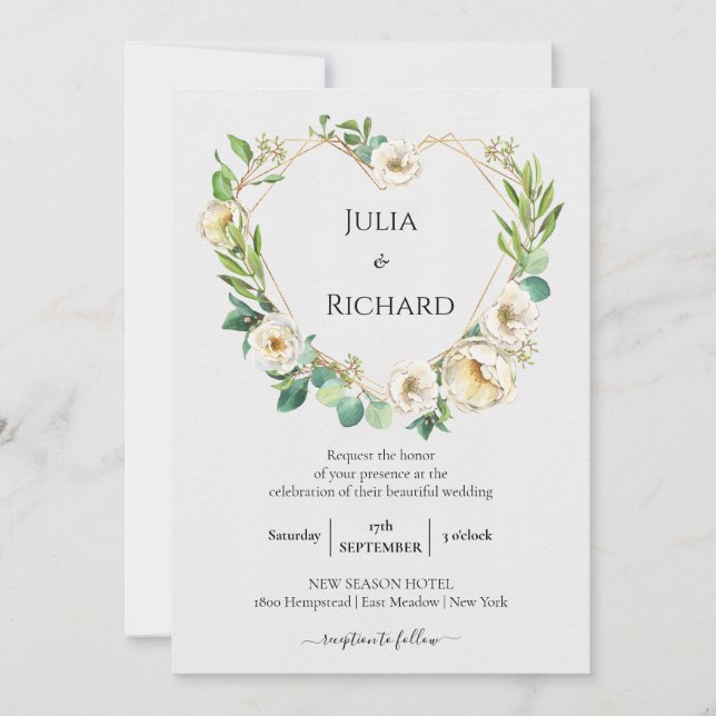 Floral Wreath | White Peony Wedding Celebration Invitation (Front)