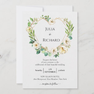 Floral Wreath White Peony Wedding Celebration Invitation