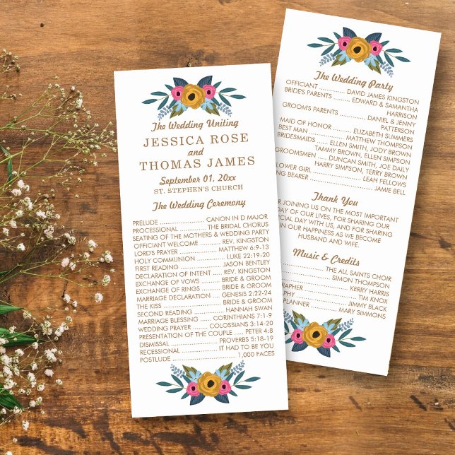 Floral Wreath White Wedding Program Rack Card (Creator Uploaded)