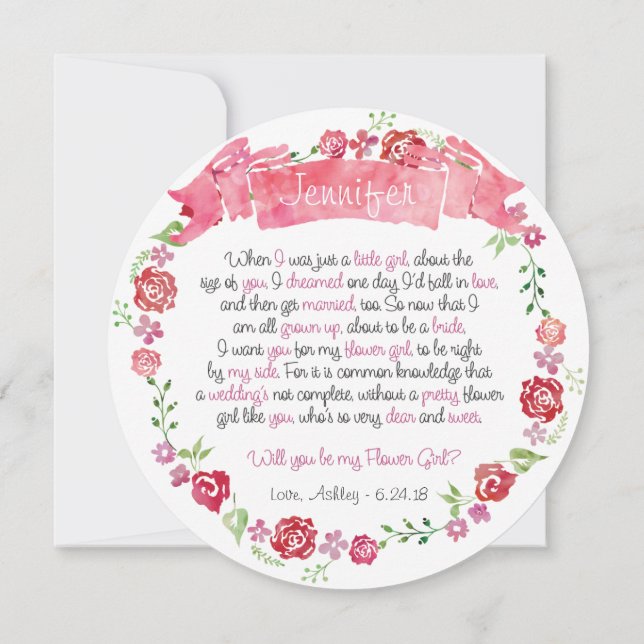 Floral Wreath Will You Be my Flower Girl Card (Back)