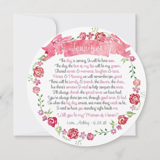 Floral Wreath Will You Be my Matron of Honour Card (Back)