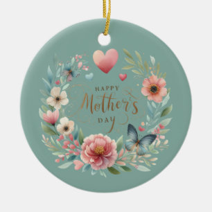Floral Wreath with a Butterfly Happy Mother's Day Ceramic Tree Decoration