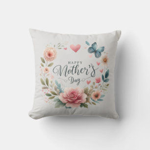 Floral Wreath With A Butterfly, Happy Mother's Day Cushion
