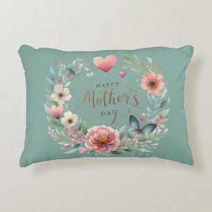 Floral Wreath with a Butterfly Happy Mother's Day Decorative Cushion