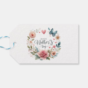 Floral Wreath With A Butterfly, Happy Mother's Day Gift Tags
