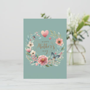 Floral Wreath with a Butterfly Happy Mother's Day  Holiday Card