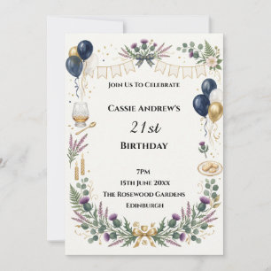 Floral Wreath with Balloons 21st Birthday Invitati Invitation